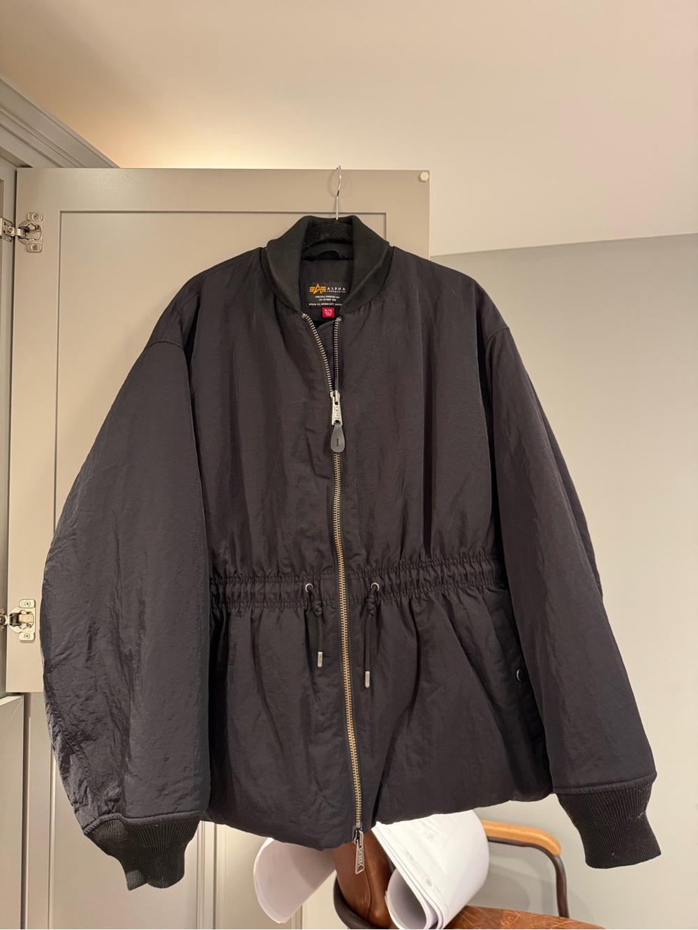 Alpha industries Black Drawstring Waist Bomber Jacket